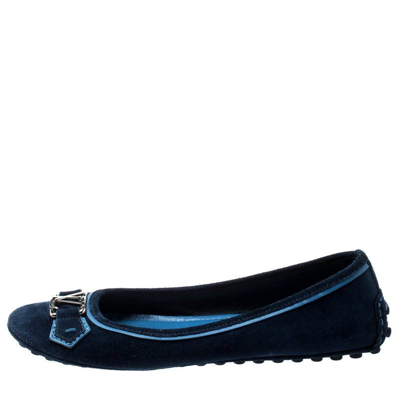 

Louis Vuitton Blue Suede Leather Oxford Ballet Flats Size