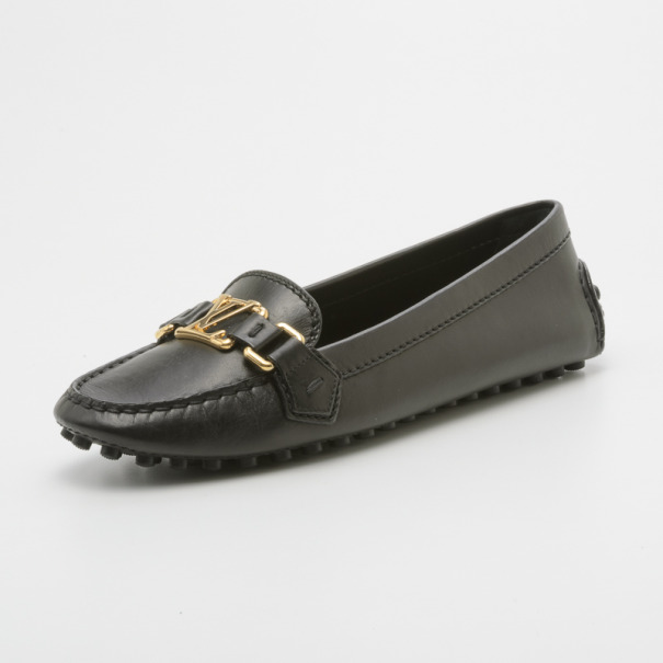 Pre Owned Louis Vuitton Black Leather Oxford Loafers Size 37