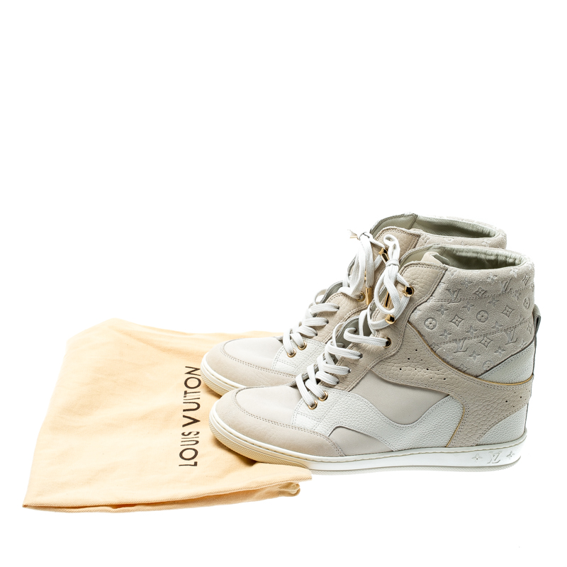 Louis Vuitton Off White Monogram Suede and Leather Cliff Top Sneakers Size 40  Louis Vuitton