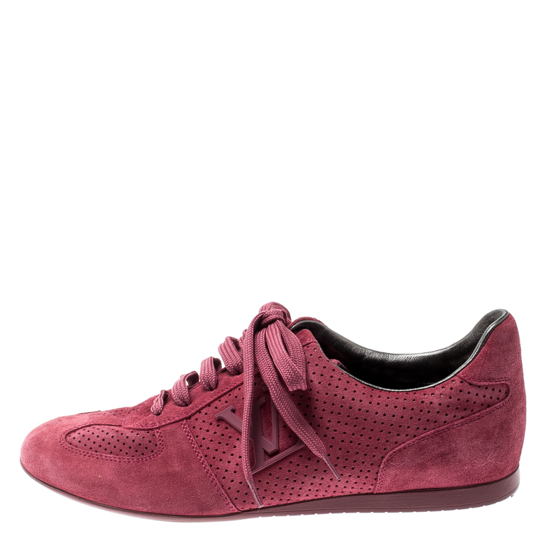 Louis Vuitton Pink Perforated Suede Low Top Sneakers Size