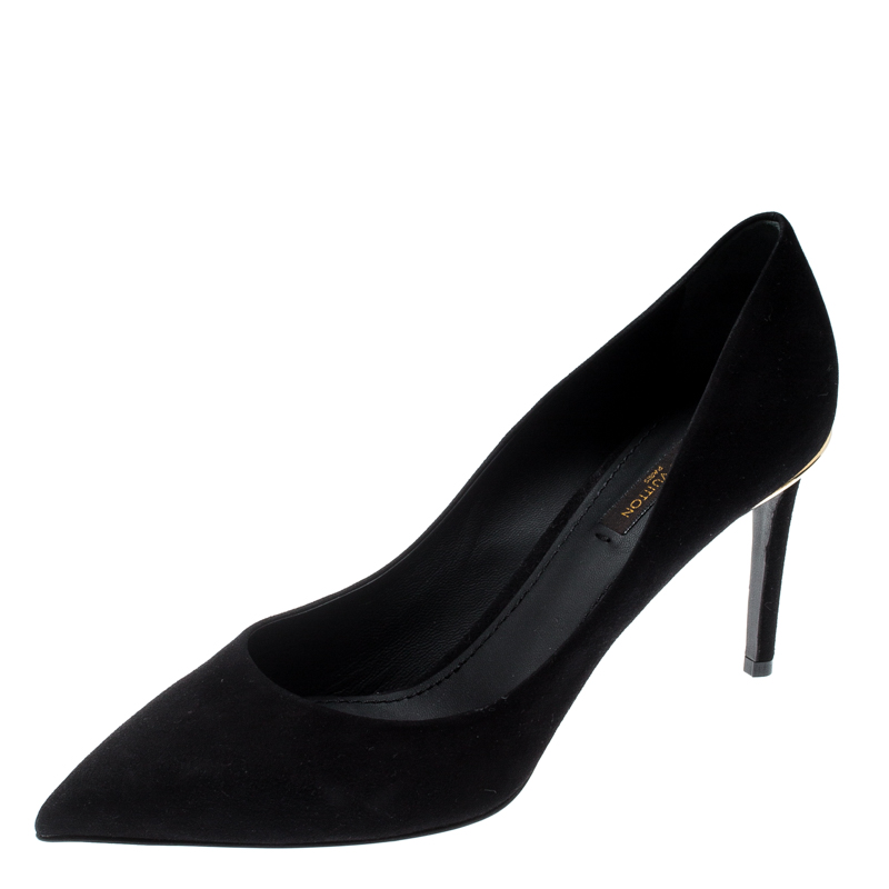 Pre Owned Louis Vuitton Black Suede Leather Eyeline Pointed Toe Pumps Size 39.5