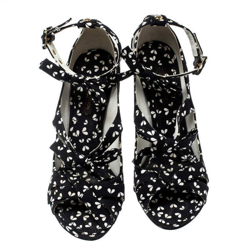 Pre-owned Louis Vuitton Black Printed Fabric Bow Ankle Strap