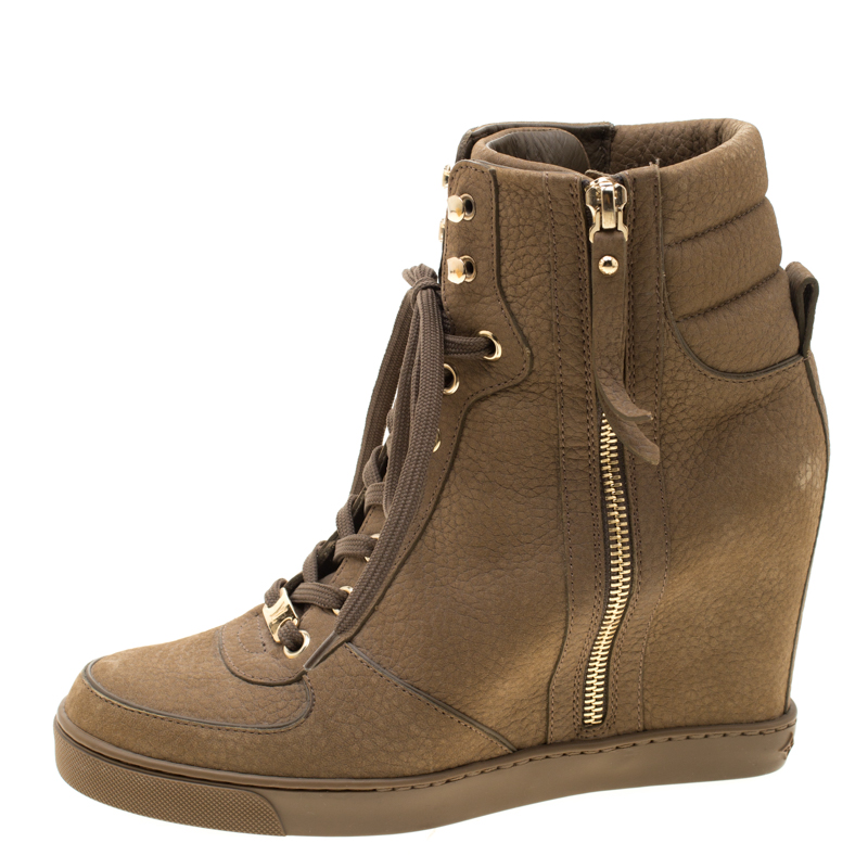 

Louis Vuitton Khaki Green Suede Wedge Ankle Boots Size