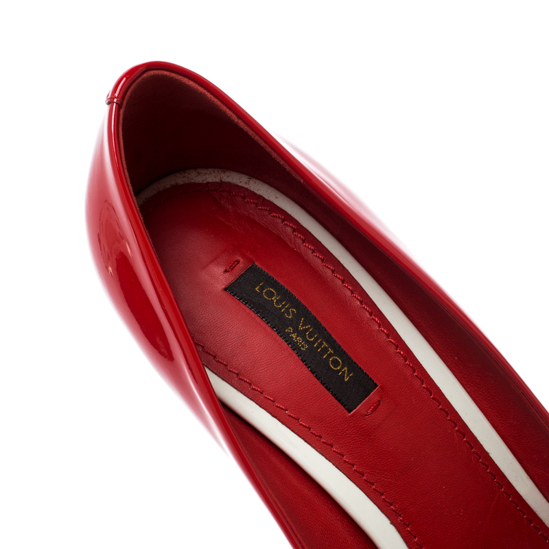 Louis Vuitton Red Patent Leather Eyeline Peep Toe Platform Pumps Size 40 Louis  Vuitton