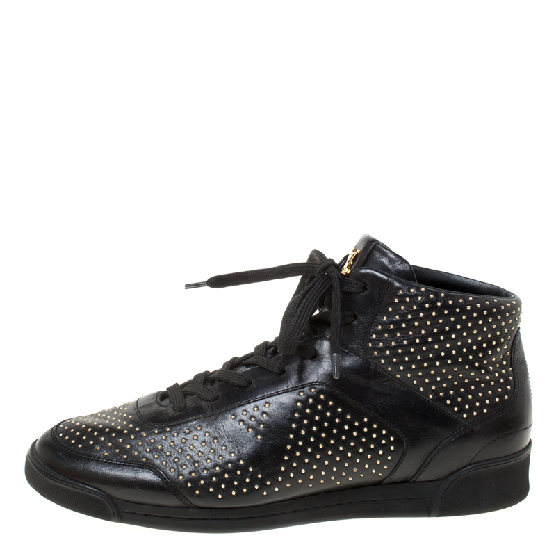 

Louis Vuitton Black Leather Embellished Lace Up High Top Sneakers Size