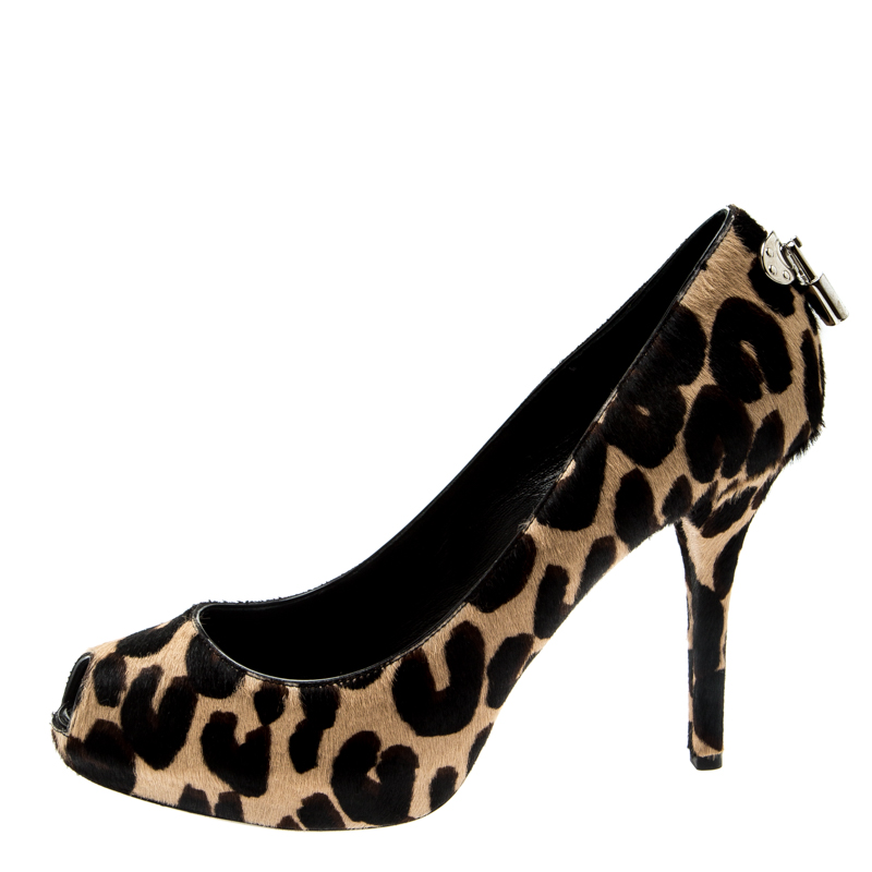 

Louis Vuitton Two Tone Leopard Print Pony Hair Oh Really! Peep Toe Pumps, Brown