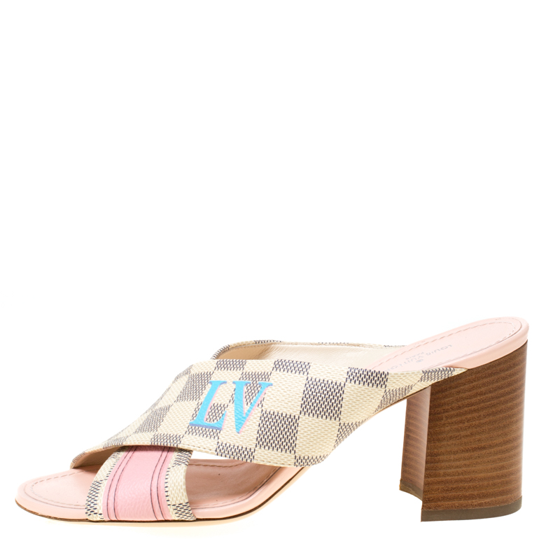 

Louis Vuitton Damier Azur Canvas Panorama Slide Mule Sandals Size, Cream