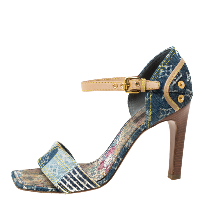 

Louis Vuitton Blue Monogram Denim Ankle Strap Sandals Size