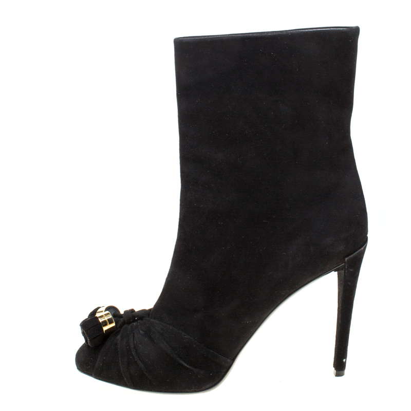 

Louis Vuitton Black Suede Tassel Detail Ankle Boots Size