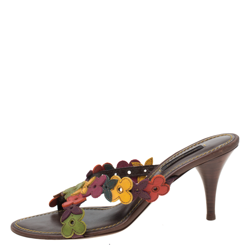 

Louis Vuitton Multicolor Floral Leather Slip On Sandals Size