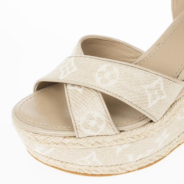 Louis Vuitton Beige Canvas Monogram Formentera Espadrilles Wedge Sandals  Size 39.5 Louis Vuitton