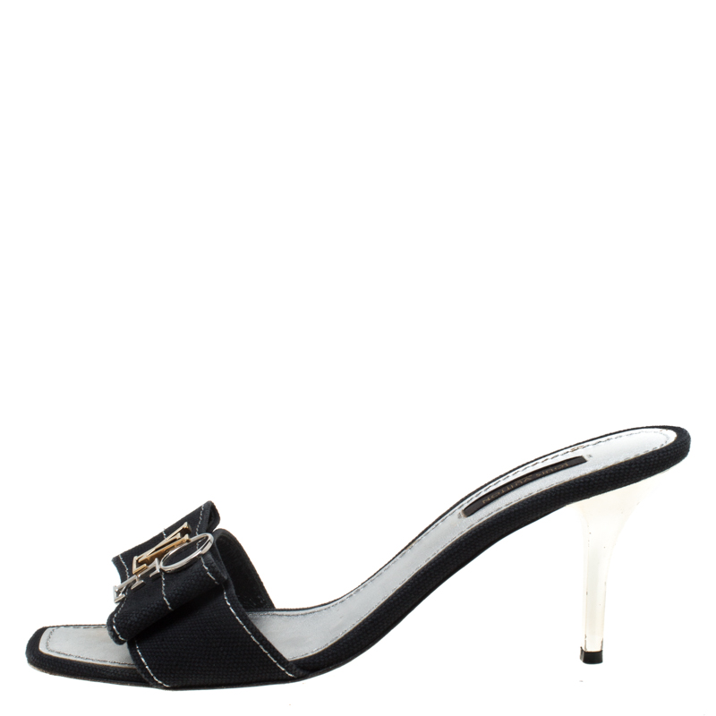 

Louis Vuitton Black Canvas Logo Detail Slip On Sandals Size