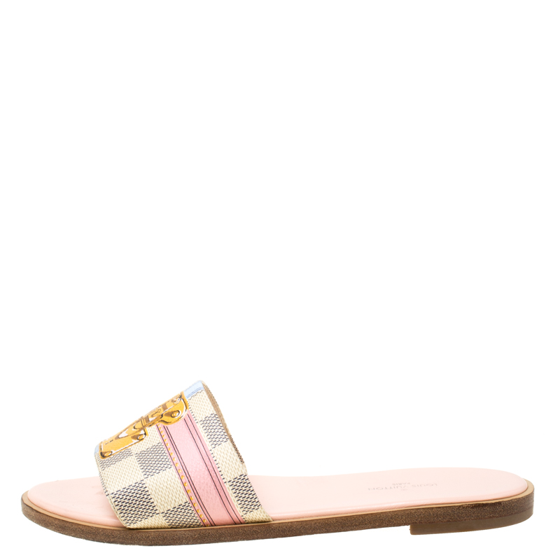

Louis Vuitton Damier Azur Canvas Lock It Flat Slides Size, Cream