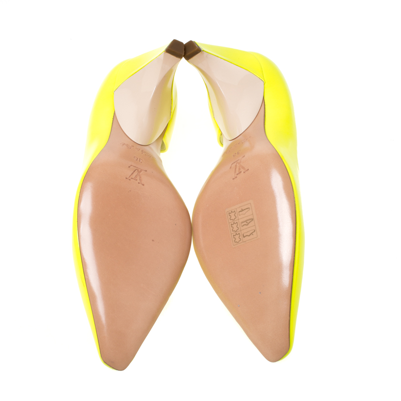 Pre-owned Louis Vuitton Flourescent Leather Pointed Toe D'orsay Pumps Size 36 In Yellow