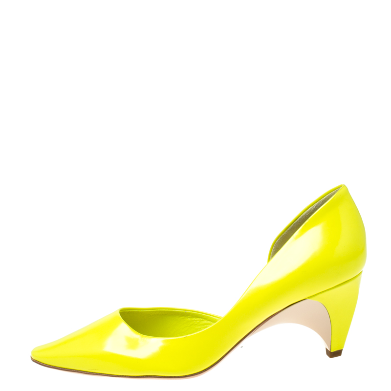 Pre-owned Louis Vuitton Flourescent Leather Pointed Toe D'orsay Pumps Size 36 In Yellow