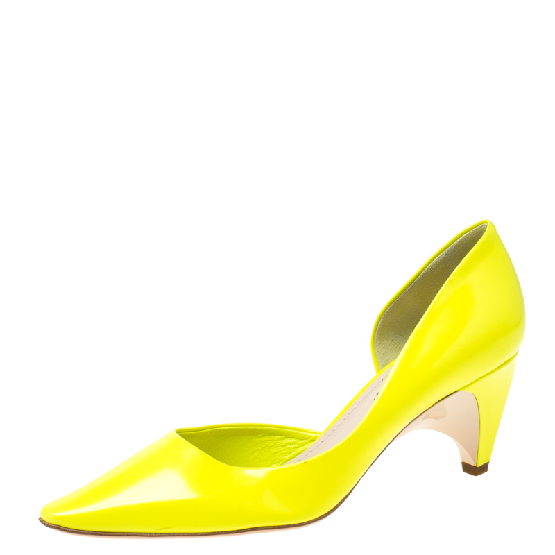 

Louis Vuitton Flourescent Leather Pointed Toe D'orsay Pumps Size, Yellow