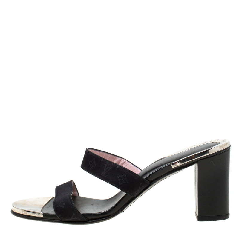 

Louis Vuitton Black Monogram Canvas Slide Block Heel Sandals Size