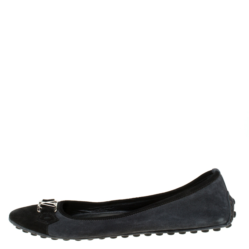 

Louis Vuitton Black/Navy Blue Suede Ballerina Flats Size