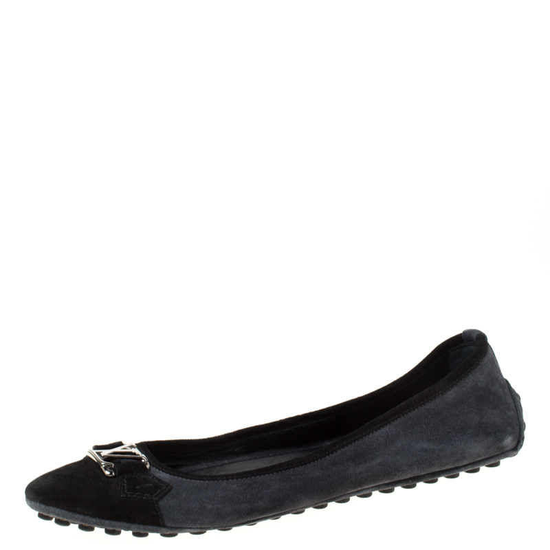 Pre Owned Louis Vuitton Black/Navy Blue Suede Ballerina Flats Size 41