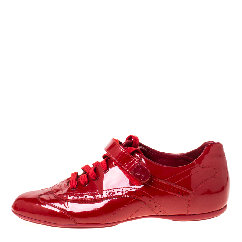 

Louis Vuitton Red Patent Leather Brogue Velcro Strap Sneakers Size