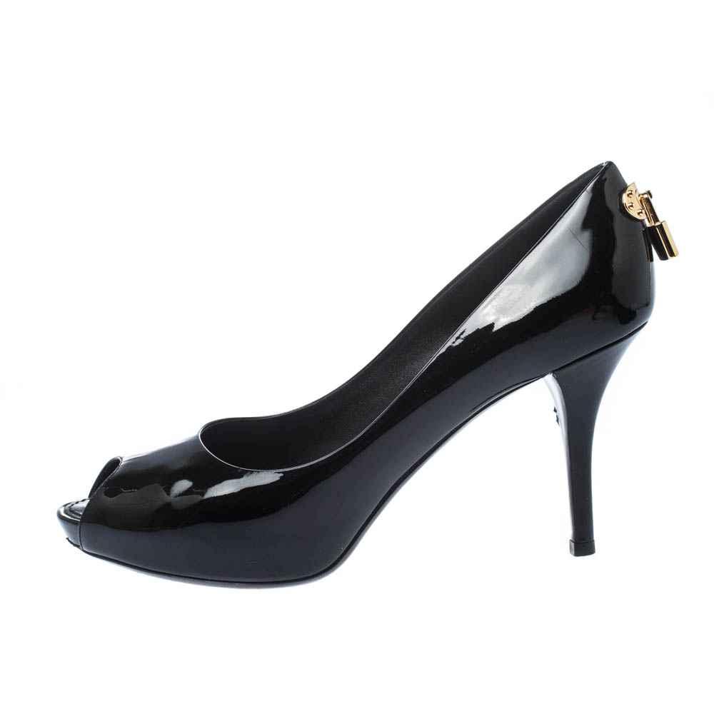 

Louis Vuitton Black Patent Leather Oh Really! Peep Toe Pumps Size