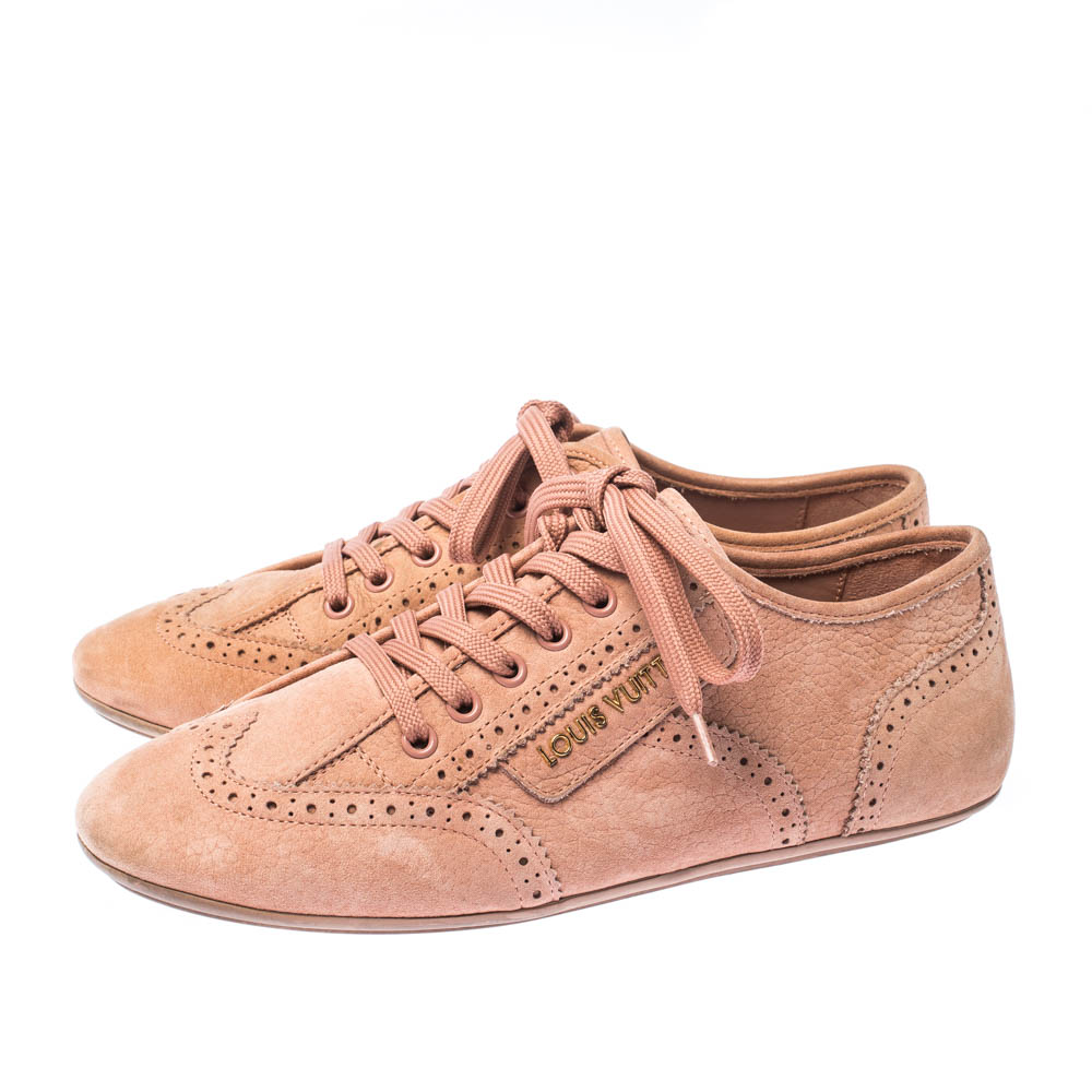 Louis Vuitton Light Peach Nubuck Leather Lace Up Brogue Sneakers