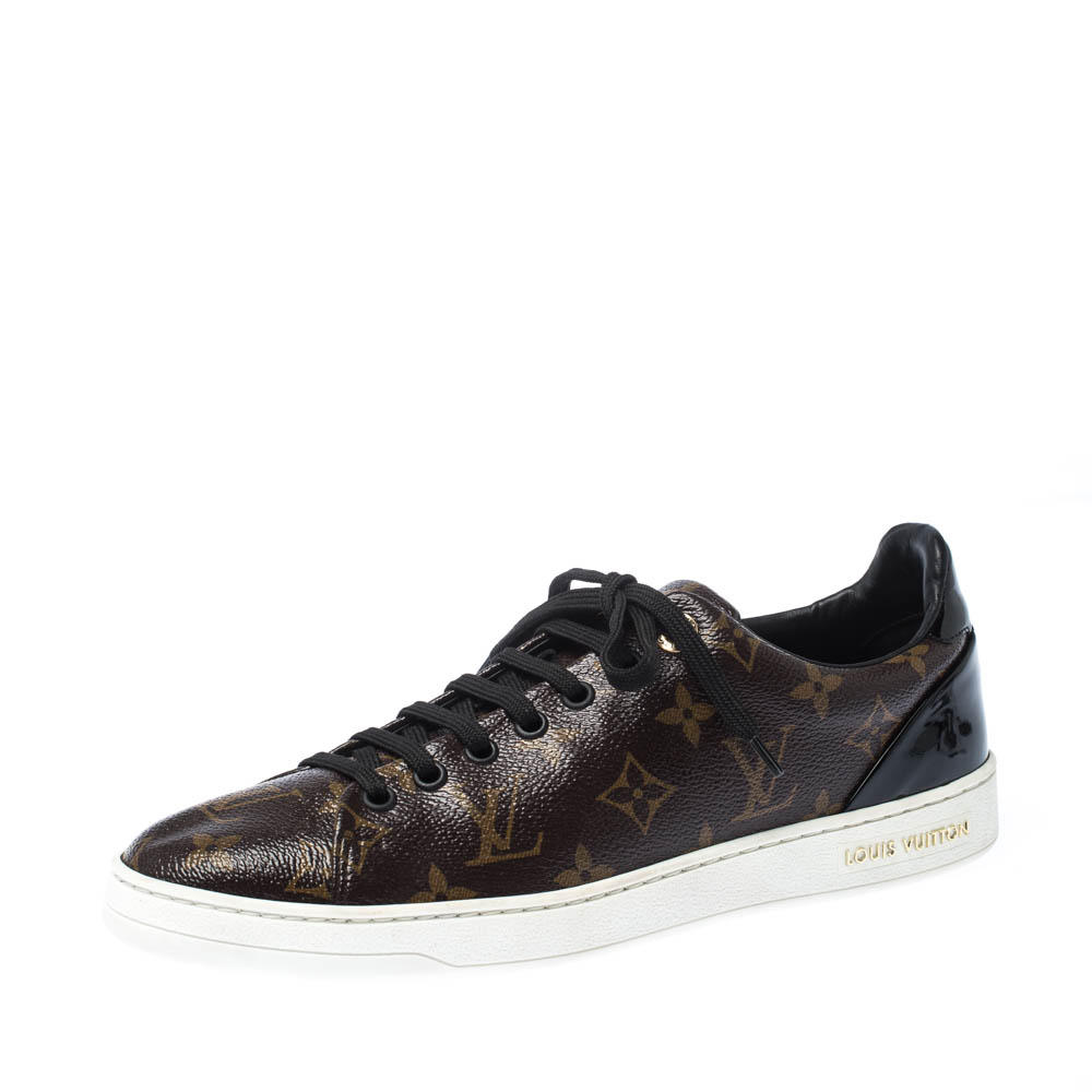 Louis Vuitton Brownblack Monogram Canvas And Patent Leather Frontrow Low Top Sneakers Size 40 1576