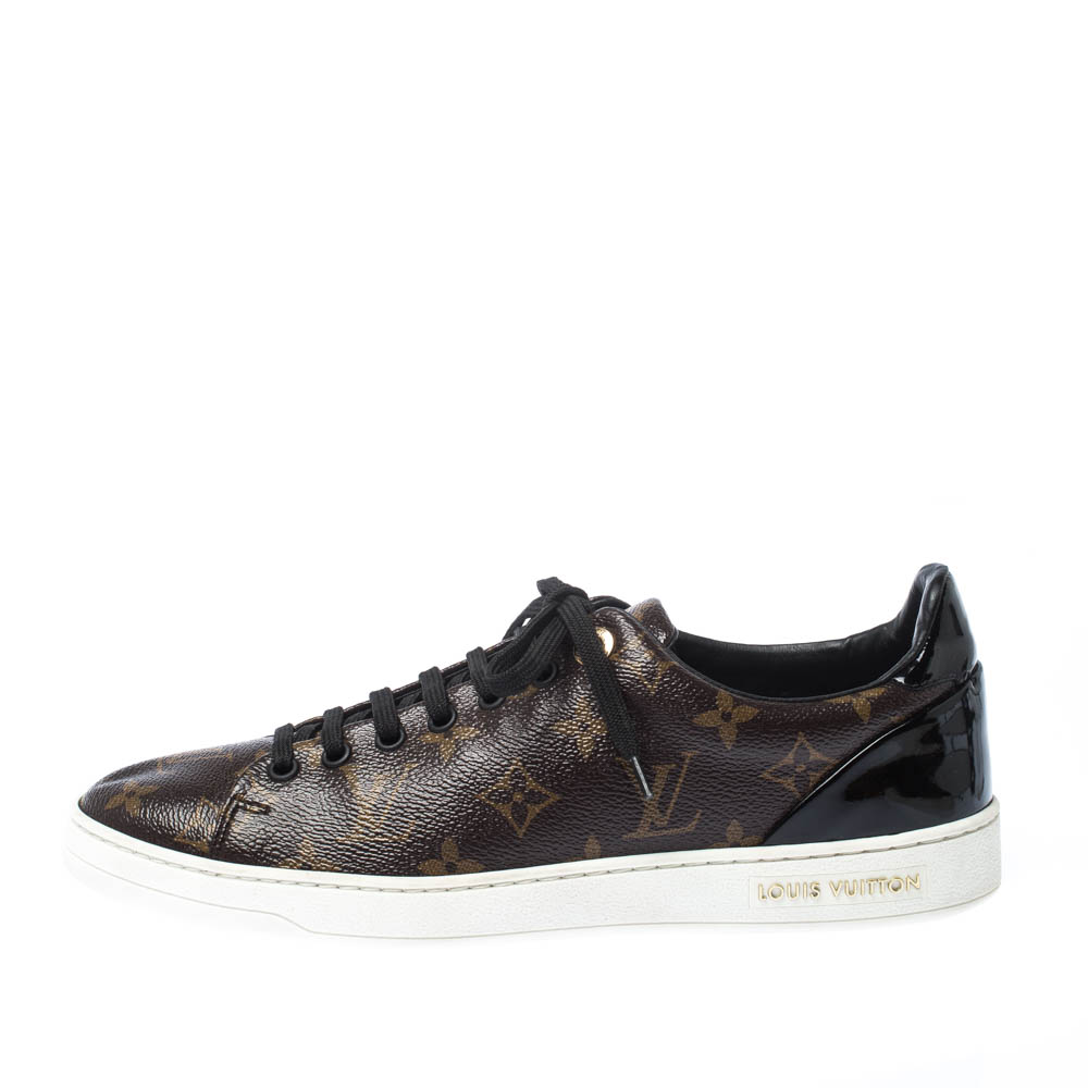 

Louis Vuitton Brown/Black Monogram Canvas and Patent Leather Frontrow Low Top Sneakers Size