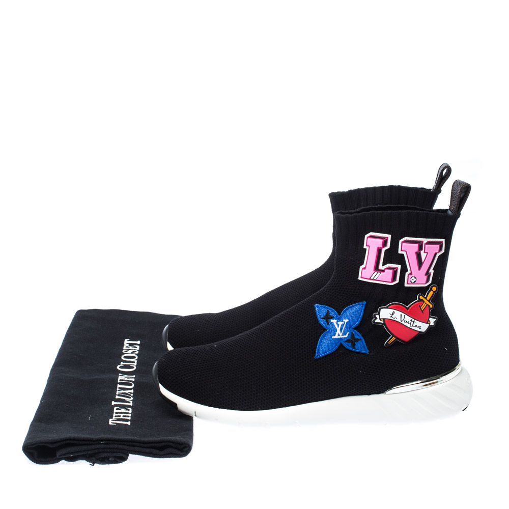 Louis Vuitton Black Stretch Fabric LV Black Heart Sock Ankle Boots