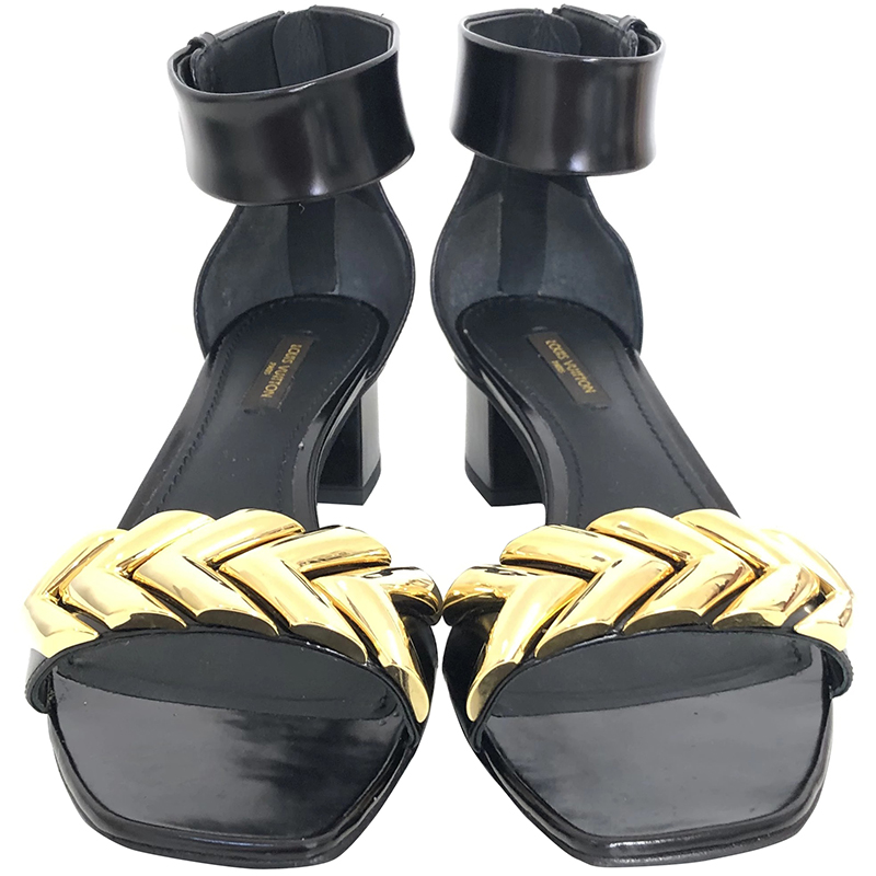 

Louis Vuitton Black Leather Block Heel Sandals Size