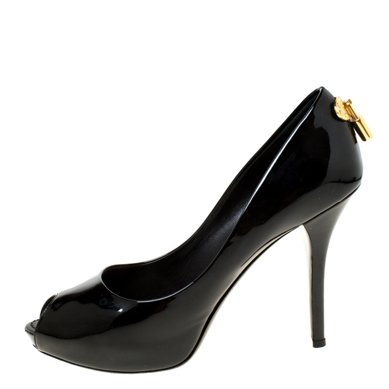 

Louis Vuitton Black Patent Leather Oh Really! Peep Toe Platform Pumps Size