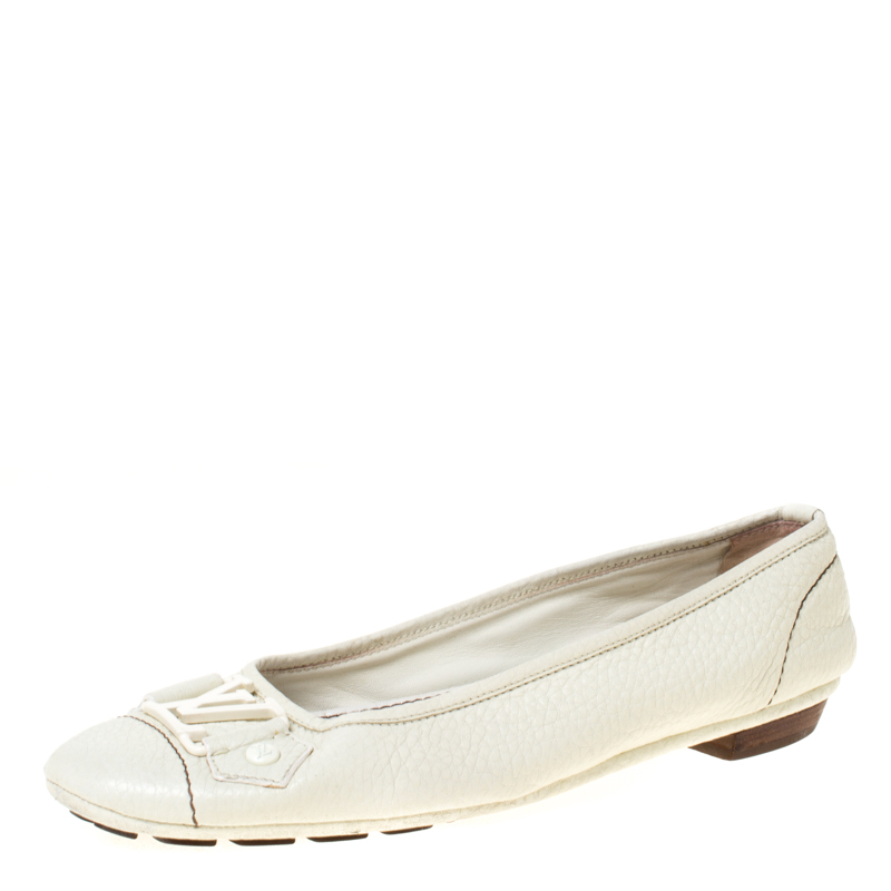 Pre Owned Louis Vuitton White Leather Oxford Ballet Flats Size 37.5