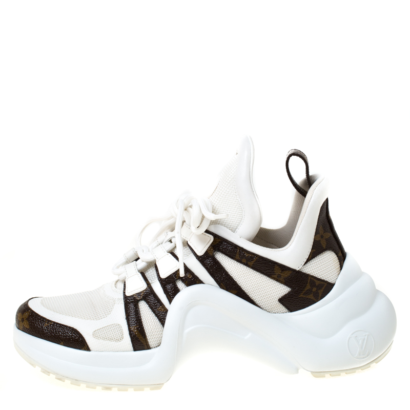 

Louis Vuitton White Leather And Monogram Canvas Archlight Lace Up Sneakers Size