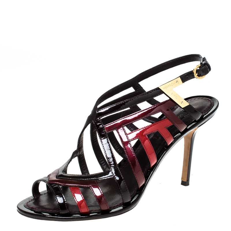 Pre Owned Louis Vuitton Multicolor Patent Leather Strappy Sandals Size 38
