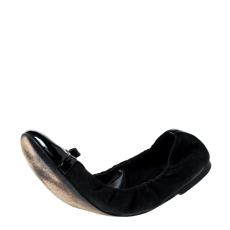 Louis Vuitton Black Suede and Leather Cap Toe Elba Ballet Flats Size 40