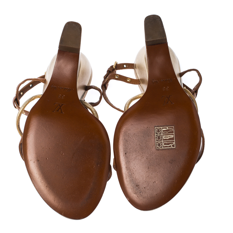 Louis Vuitton Brown Wedge Tulipe Sandals Sz 38