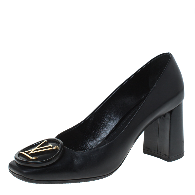 Pre Owned Louis Vuitton Black Leather Madeline Logo Pumps Size 38