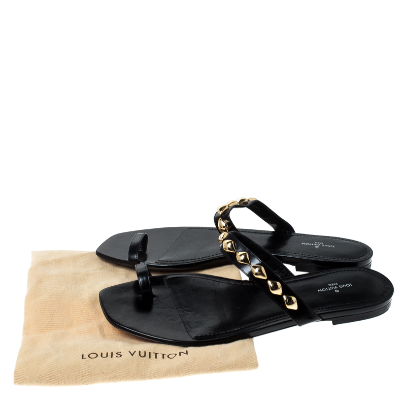 Louis Vuitton Black Leather Unchain Toe Ring Flat Sandals Size 41 Louis  Vuitton