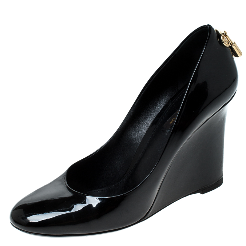 مملوكة مسبقًا حذاء كعب عالي لوي فيتون اوه ريلي!  بكعب روكي جلد لامع أسود مقاس 38.5