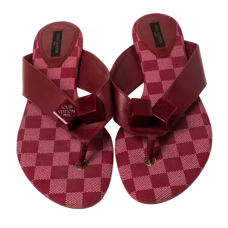 Louis Vuitton Red Leather Cube Thong Flat Slides Size 38.5 Louis Vuitton |  The Luxury Closet