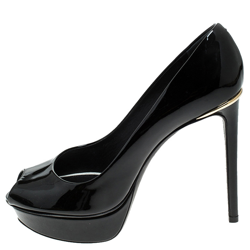 

Louis Vuitton Black Patent Leather Eyeline Peep Toe Platform Pumps Size