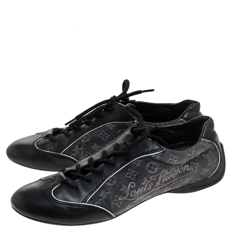 Louis Vuitton Black/White Monogram Denim/Leather Tennis Shoes Size