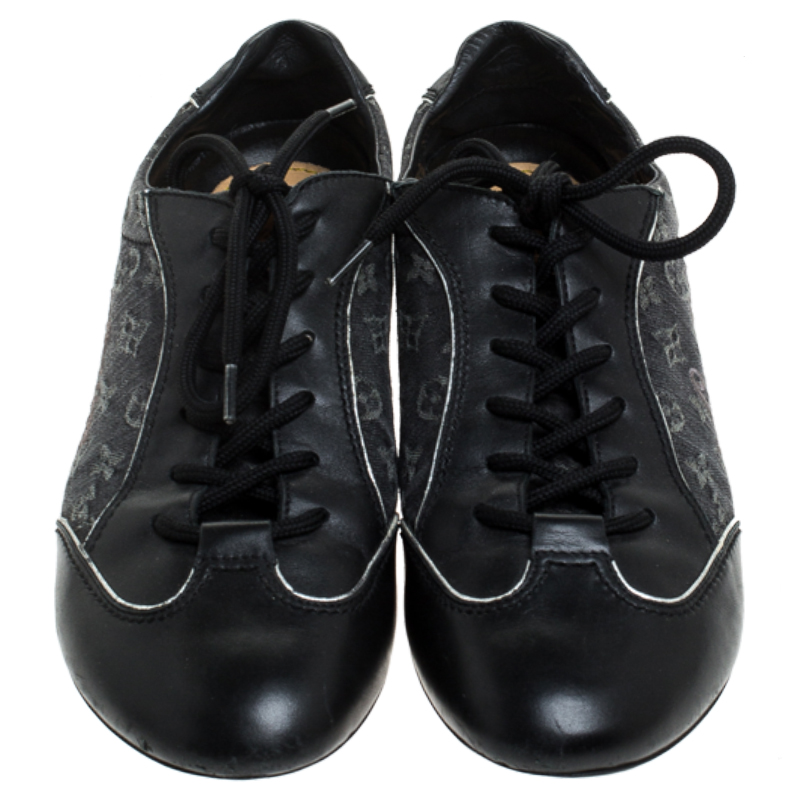 Louis Vuitton Black/White Monogram Denim/Leather Tennis Shoes Size