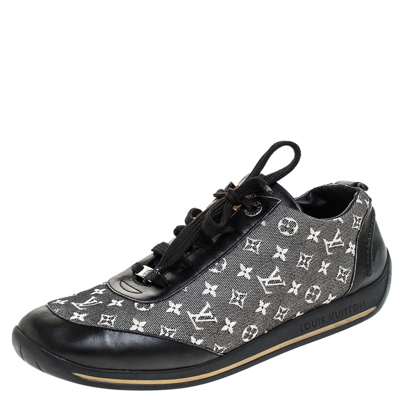 Louis Vuitton Black Monogram Denim and Leather Lace Sneakers Size 38.5