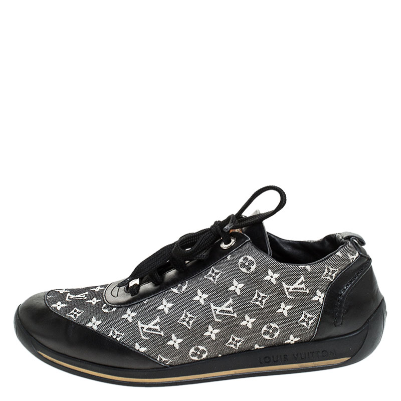 

Louis Vuitton Black Monogram Denim and Leather Lace Sneakers Size