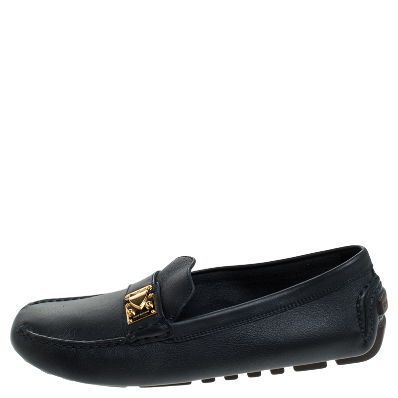 

Louis Vuitton Navy Blue Leather Suhali Lombok Driving Loafers Size