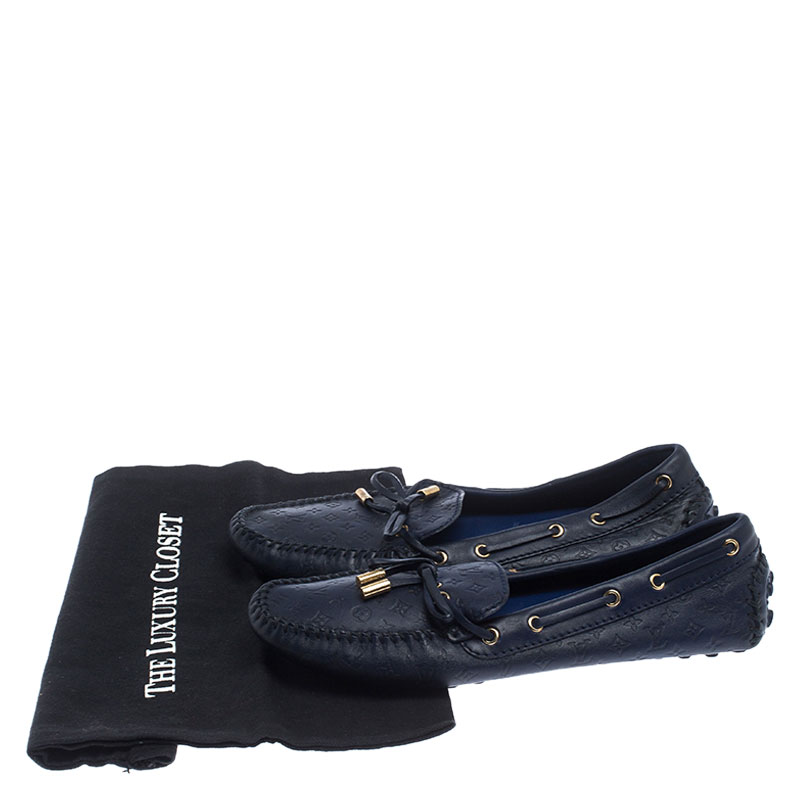 Louis Vuitton Blue Leather Monogram Empreinte Gloria Loafers Size 39.5 Louis  Vuitton