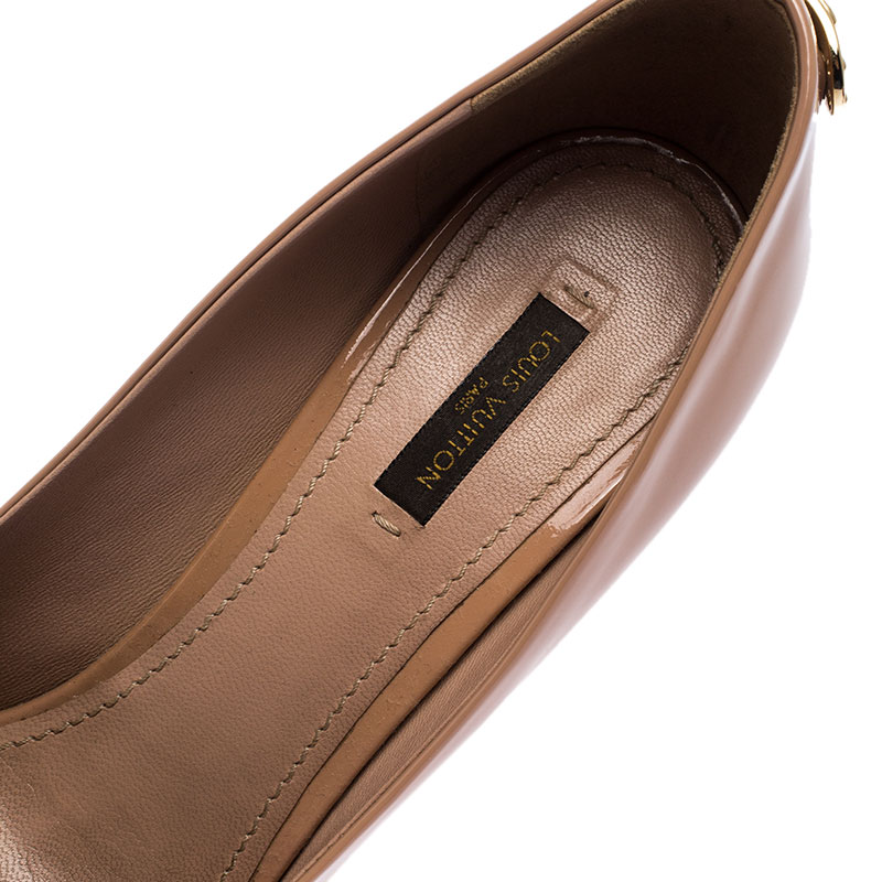 Louis Vuitton Dark Beige Patent Leather Peep Toe Platform Pumps Size 40.5  at 1stDibs