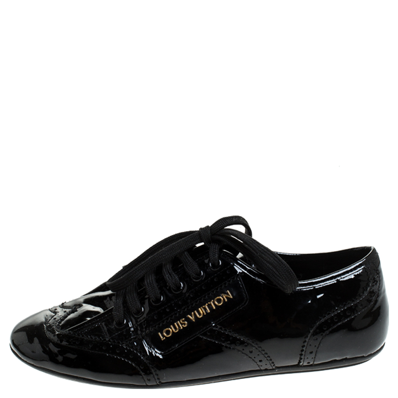 

Louis Vuitton Black Patent Leather Lace Up Sneakers Size