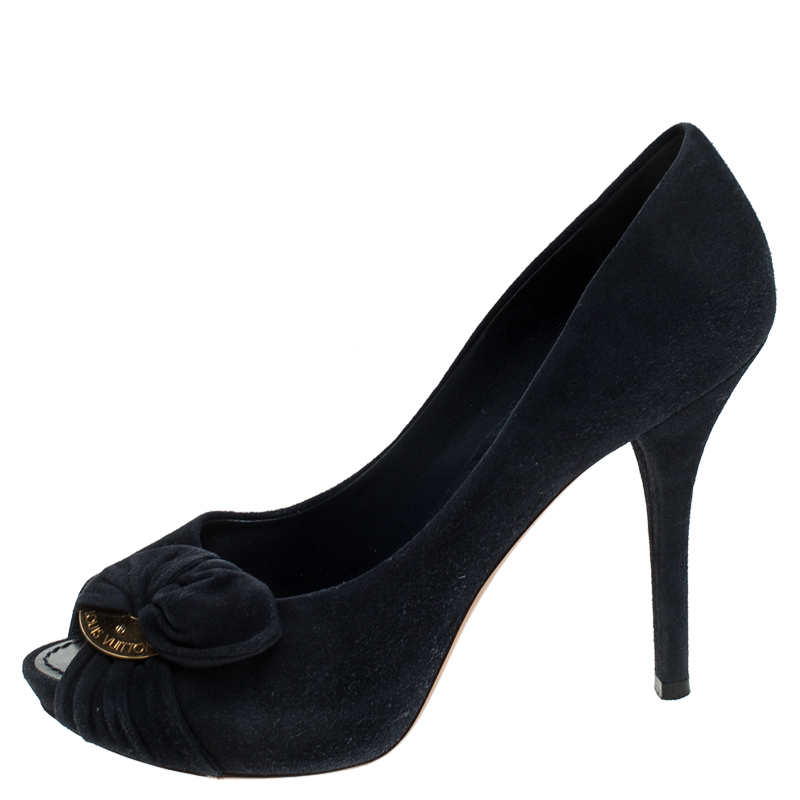 

Louis Vuitton Navy Blue Suede Catania Peep Toe Platform Pumps Size